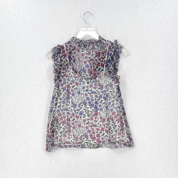 INTERMIX Dani Flutter Sleeve Top Women Small White Sheer Silk Floral Print Sheer - Picture 4 of 14